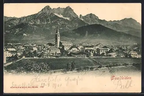 AK Saalfelden, Ortsansicht mit Kirche