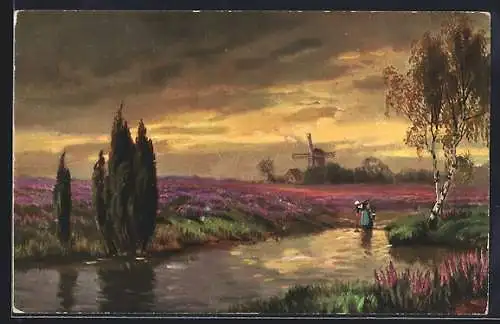 Künstler-AK Theo Stroefer Nr. 766: Frau holt an einem Fluss Wasser