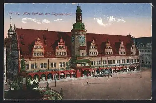 AK Leipzig, Altes Rathaus mit Siegesdenkmal