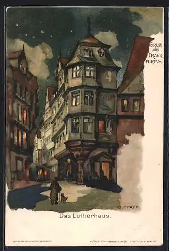 Künstler-AK Alt-Frankfurt, Das Lutherhaus bei Nacht