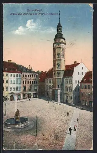 AK Gera-Reuss, Markt mit Rathaus und grosse Kirchgasse