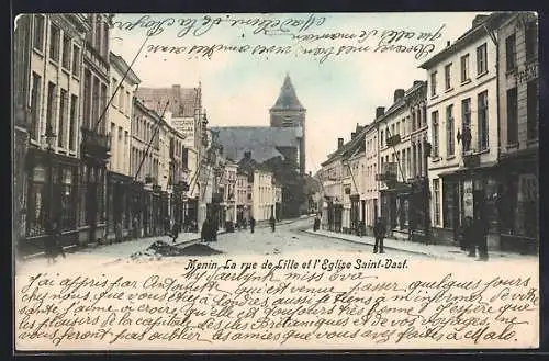 AK Menin, La rue de Lille et l`Eglise Saint-Vast