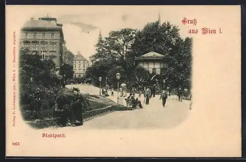 AK Wien, Stadtpark-Partie mit Pavillon