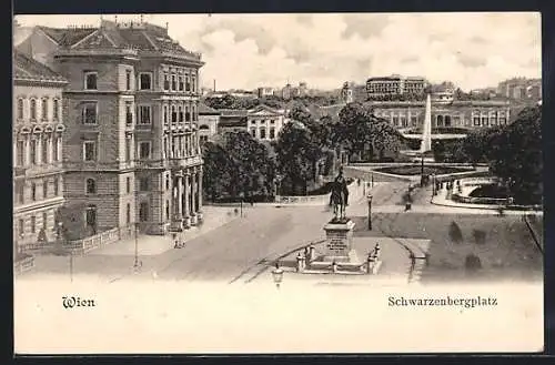 AK Wien, Schwarzenbergplatz mit Denkmal u. Fontäne aus der Vogelschau