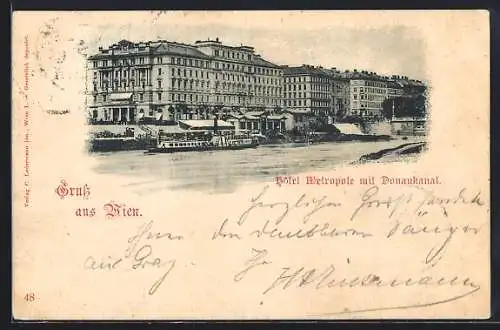 AK Wien, Hotel Metropole mit Donaukanal