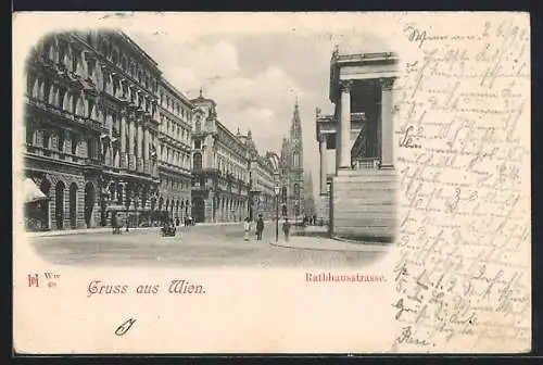 AK Wien, Rathausstrasse mit Kirche