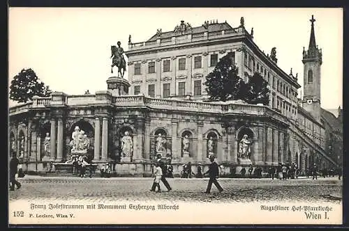 AK Wien, Franz Josefbrunnen mit Monument Erzherzog Albrecht, Augustiner Hof-Pfarrkirche, Passanten
