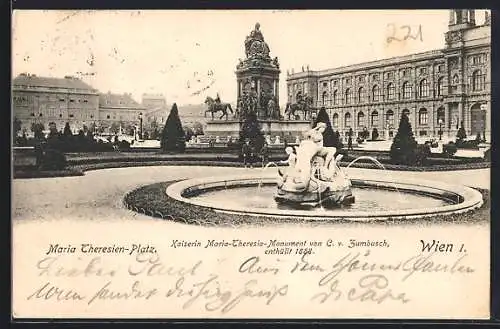 AK Wien, Maria Theresien-Platz mit Monument