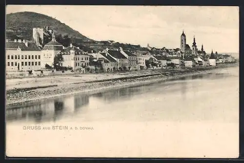 AK Stein a. d. Donau, Ortspanorama von der Donau aus