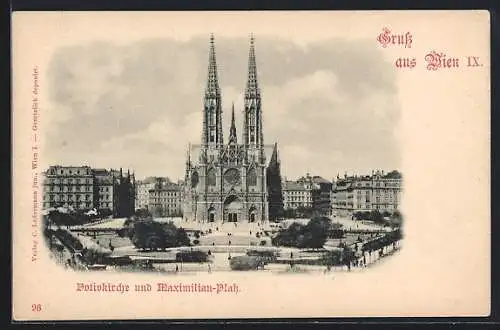 AK Wien, Votivkirche und Maximilian-Platz aus der Vogelschau