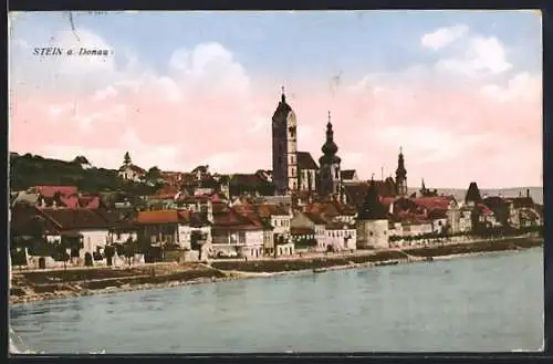 AK Stein a. Donau, Ortsansicht mit Donau