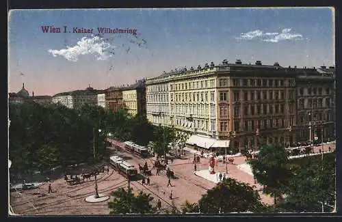 AK Wien, Kaiser Wilhelmring, Kreuzung mit Strassenbahn aus der Vogelschau