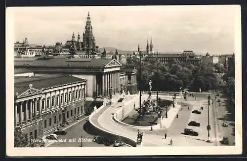 AK Wien, Parlament mit Rathaus aus der Vogelschau