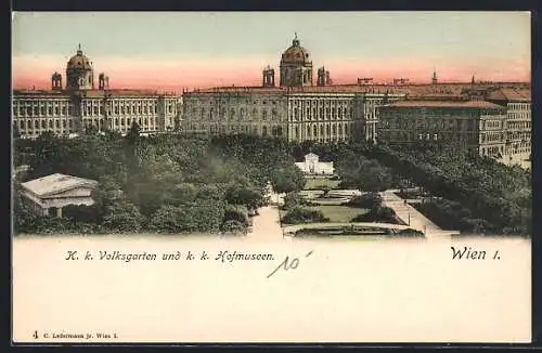 AK Wien, K. k. Volksgarten und Hofmuseum aus der Vogelschau