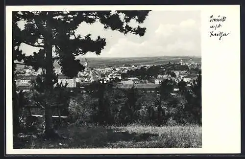 AK Bruck an der Mur, Blick von einer Anhöhe auf den Ort