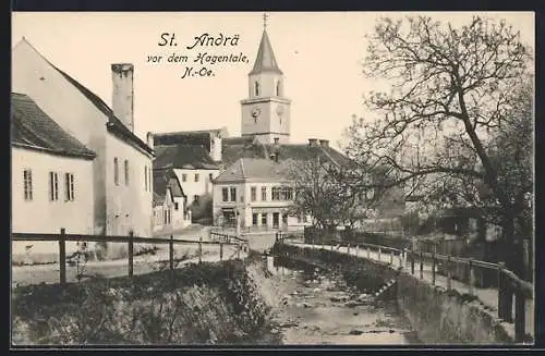 AK St. Andrä vor dem Hagentale, Kirche mit Fluss