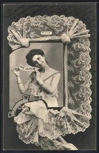 AK Point d`Alencon, Les Dentelles, geklöppelte Spitze, junge Frau