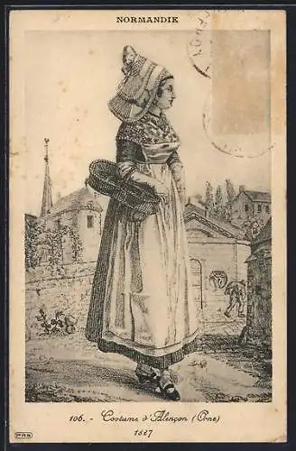 Künstler-AK Normandie, Costume d`Alencon, Orne, Tracht von 1827