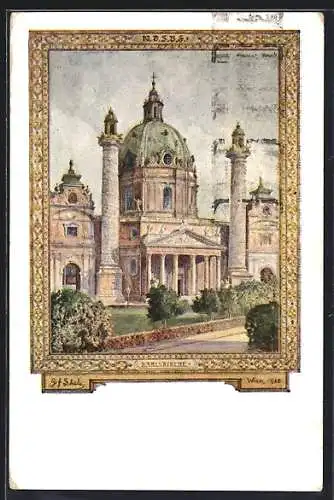 AK Wien IV, Karlskirche in einem Rahmen, Karte zum 10. deutschen Sängerbundfest 1928