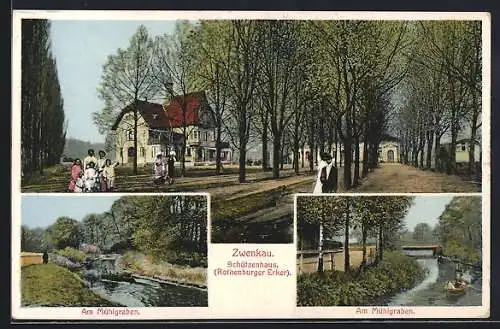 AK Zwenkau, Gasthof Schützenhaus Rothenburger Erker, Am Mühlgraben