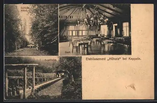 AK Kappeln / Schlei, Gasthaus Hüholz, Kegelbahn, Saal und Schiessstand