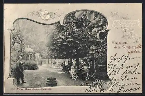 AK Wanzleben, Cafe Schützengarten, Passepartout