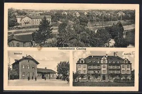 AK Gauting, Villenkolonie, Hotel Austria, Bahnhof, Teilansicht