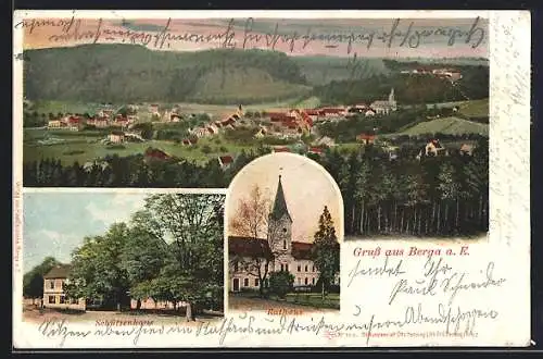 AK Berga a. E., Ortsansicht, Schützenhaus, Rathaus