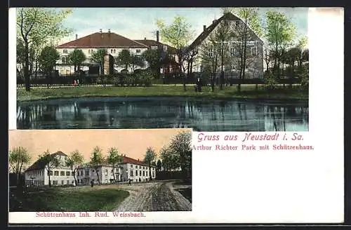 AK Neustadt i. Sa., Arthur Richter Park mit Gasthaus Schützenhaus