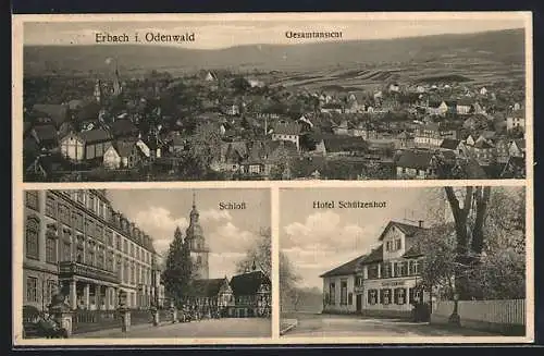 AK Erbach / Odenwald, Gesamtansicht, Schloss, Hotel Schützenhof Bes. S. Eckerlin