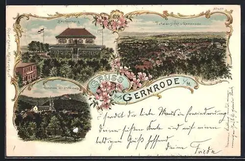 Lithographie Gernrode / Harz, Totalansicht, Gernrode m. Stubenberg