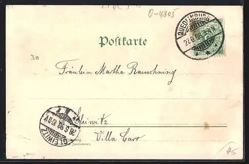Lithographie Gernrode / Harz, Totalansicht, Gernrode m. Stubenberg