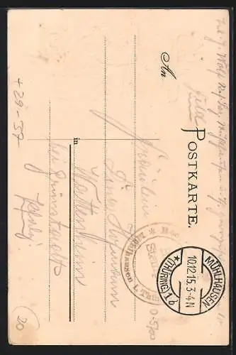 Passepartout-Lithographie Mühlhausen /Th., Untermarkt mit Kirche Divi Blasii, Wappen mit Ornamenten