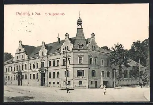 AK Pulsnitz i. Sa., Gaststätte Schützenhaus mit Strassenkreuzung