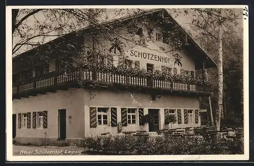 AK Leipzig, Gasthaus Neuer Schützenhof K. Militzer mit Garten