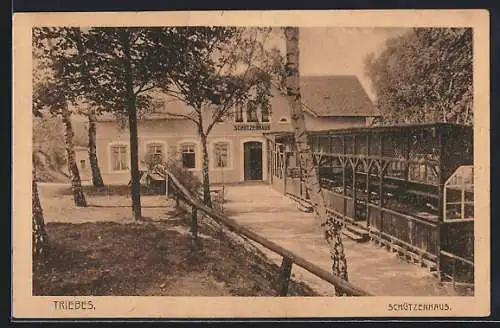 AK Triebes, Gaststätte Schützenhaus mit Terrassenbau und Einfahrt