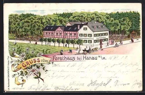 Lithographie Hanau a. M., Gasthaus Zum Forsthaus