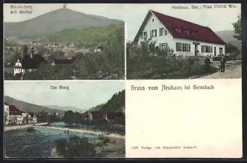 AK Gernsbach, Gasthof Neuhaus von Frau Ulrich Ww., Die Murg und Staufenberg