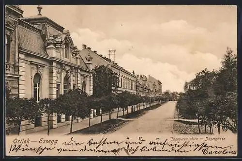 AK Essegg, Strassenblick in die Jägergasse