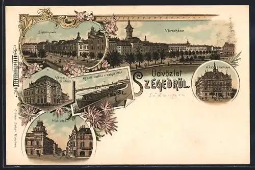Lithographie Szeged, Varoshaza, Hid-utca, Varosi-Sztnhaz