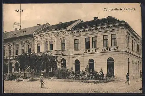 AK Vácz, Constantin téri részlet, Emke Kavéház