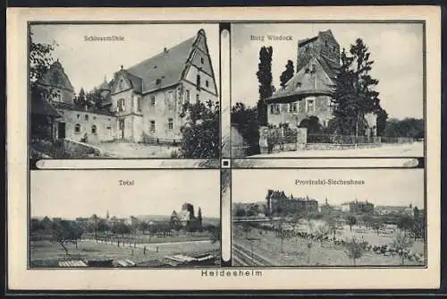 AK Heidesheim / Rheinhessen, Schlossmühle, Burg Windeck, Gesamtansicht