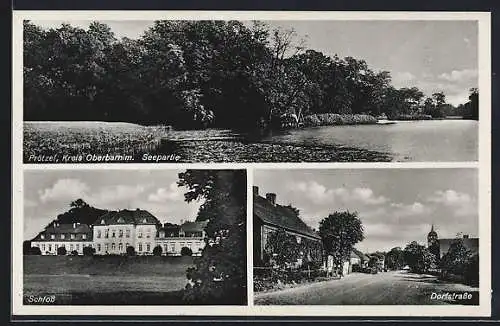 AK Prötzel, Seepartie, Schloss, Dorfstrasse