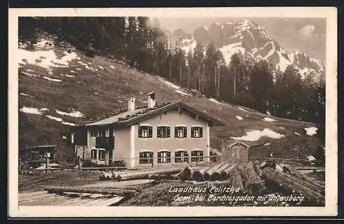 AK Gern bei Berchtesgaden, Hotel Landhaus Politzka gegen den Untersberg