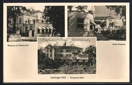 AK Bad Dürkheim, Hotel Leininger Hof, Eingang zum Restaurant, Hotel-Eingang, Kurgarten-Seite