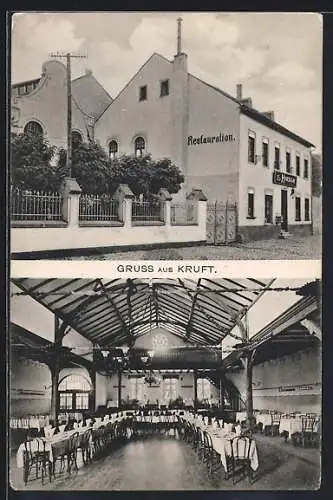 AK Kruft, Gaststätte Restauration Hirsch mit Garteneingang und Saal