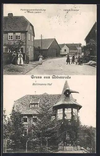 AK Abbenrode / Harz, Lange Strasse mit Materialwaren F. Lamm, Bohlmanns Hof