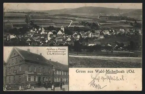 AK Wald-Michelbach i. Od., Gasthaus-Pension zur Starkenburg E. Waldenberger, Gesamtansicht aus der Vogelschau
