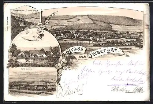 Lithographie Ottbergen / Westfalen, Papierfabrik, Klein Hamburg und Nethe-Viadukt