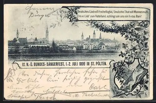 AK St. Pölten, IX. N.-Ö. Bundes-Sängerfest 1899, Ortsansicht über die Bahngleise